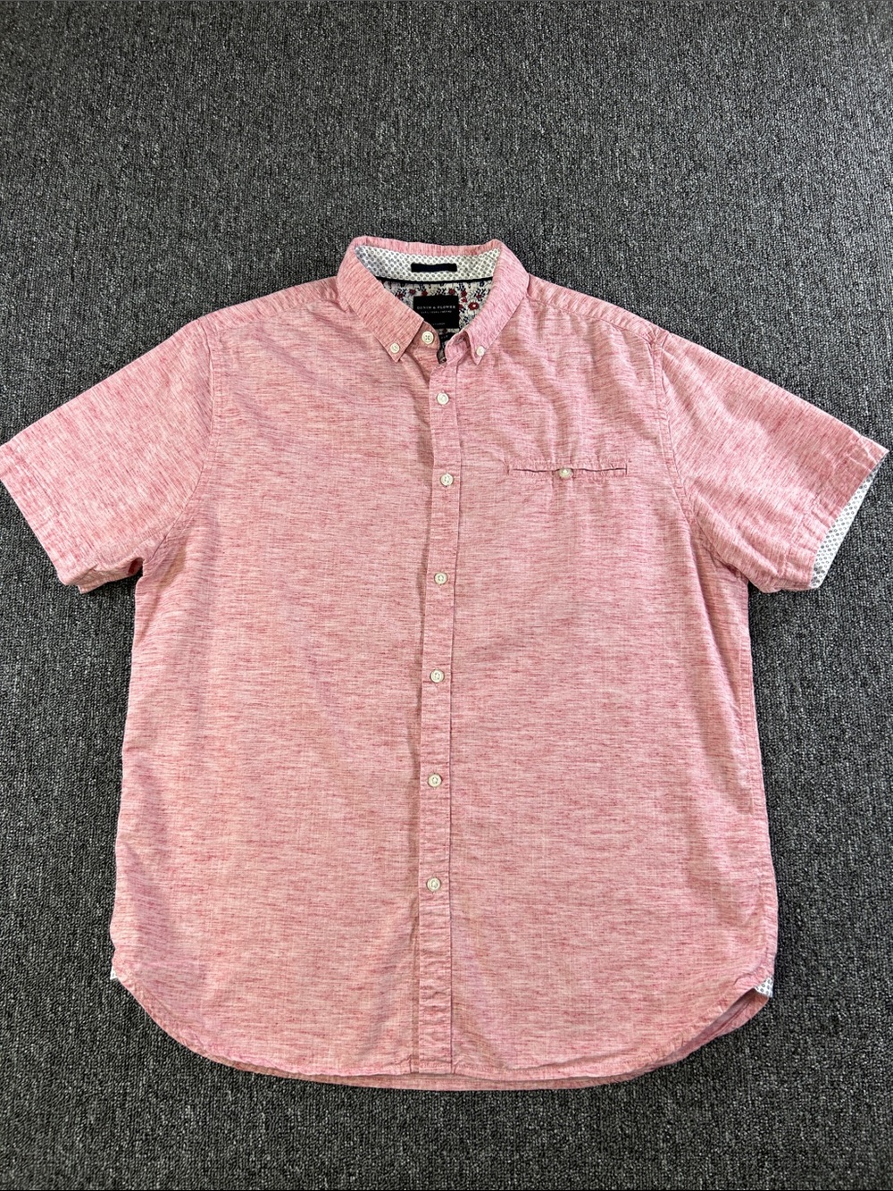 Denim & Flower Ricky Singh Pink Heather Button Front Shirt Mens Large Slim Fit